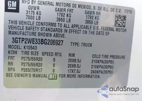 2011 GMC Sierra 1500 Slt from USA, damaged, VIN 3GTP2WE33BG206927